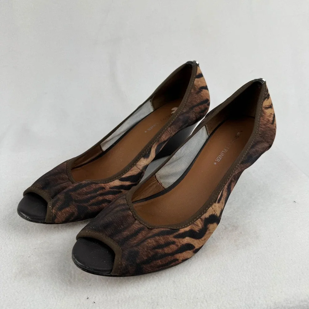 Donald J. Pliner Brown and Black Tiger-Print Wedge Peep-Toe Shoes